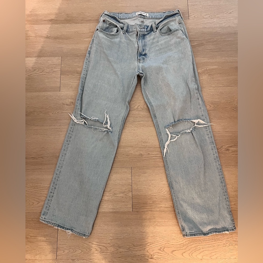 Abercrombie & Fitch Light Blue Distressed Baggy Jeans